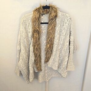 Open front knitted Cardigan with faux fur